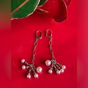 925 Silver Earrings,Elegant Silver Pearl Drop Earrings
